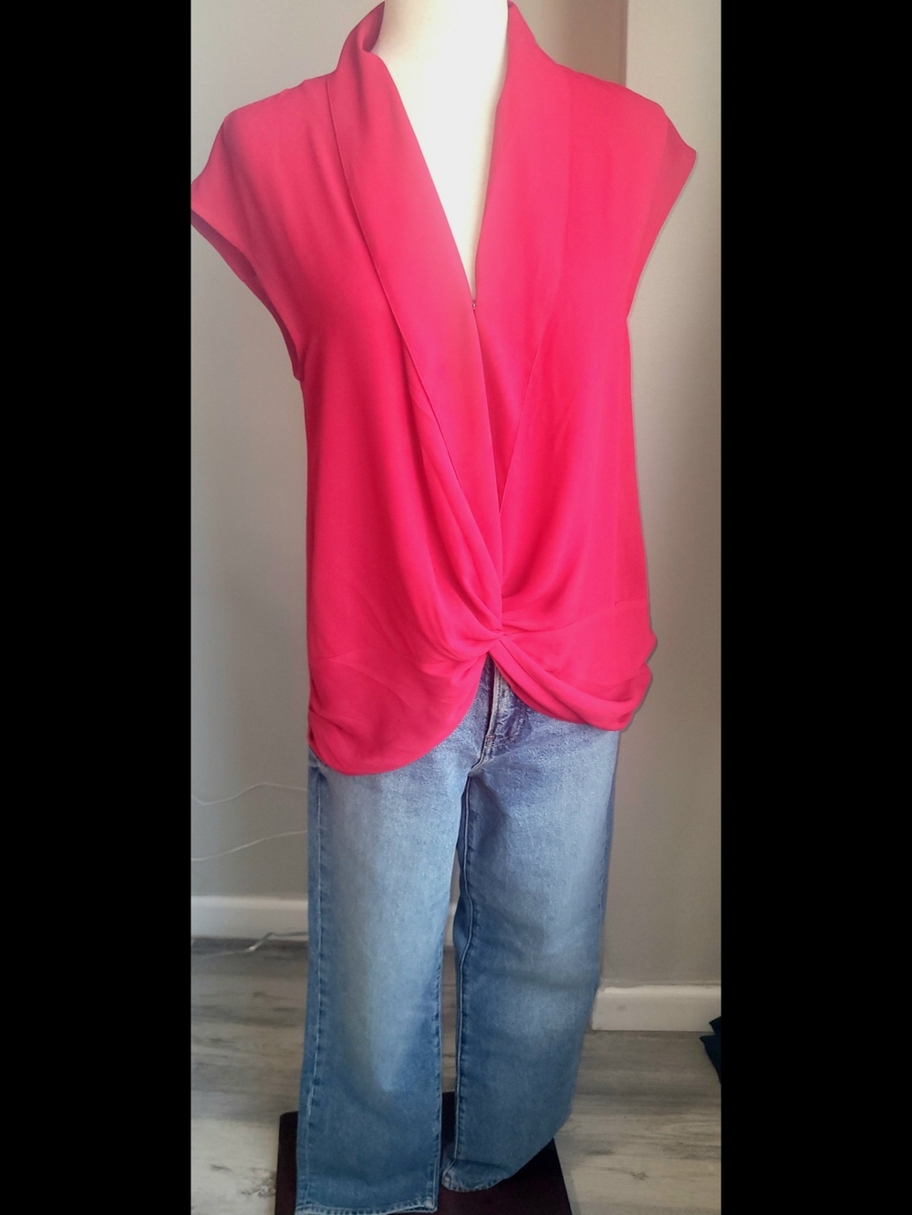 Bright Pink Trouvé Draped Twist Front Blouse - Size S